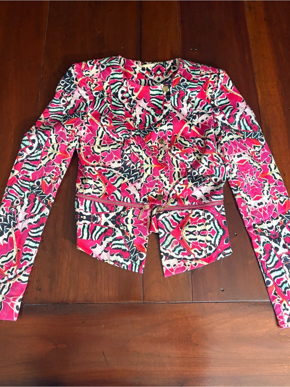 Bold Pink Patterned Women's Cropped Jacket